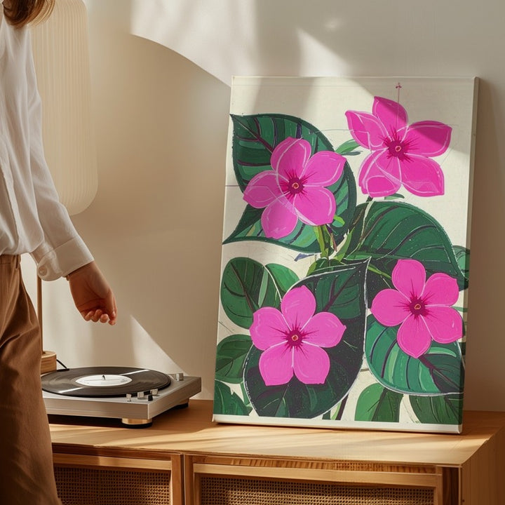 Stylized Pink Floral Canvas – Bold Pop-Art Botanical Art - Gifitto