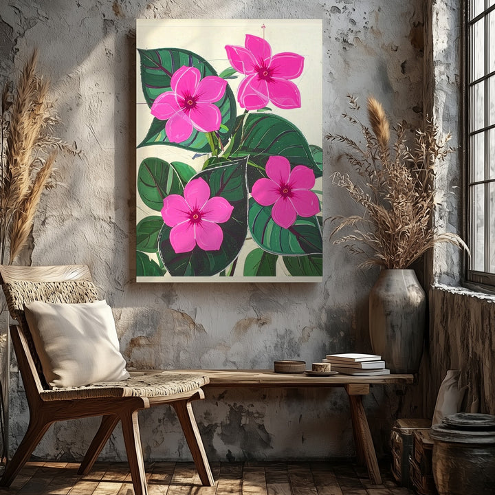 Stylized Pink Floral Canvas – Bold Pop-Art Botanical Art - Gifitto