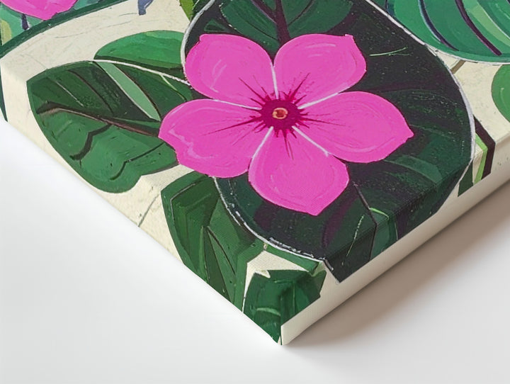 Stylized Pink Floral Canvas – Bold Pop-Art Botanical Art - Gifitto