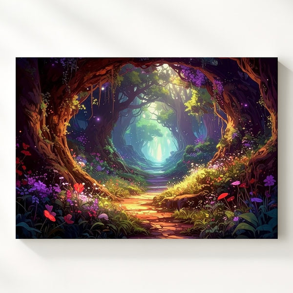 Enchanted Forest Path Canvas – Magical Bioluminescent Realm Wall Art - Gifitto