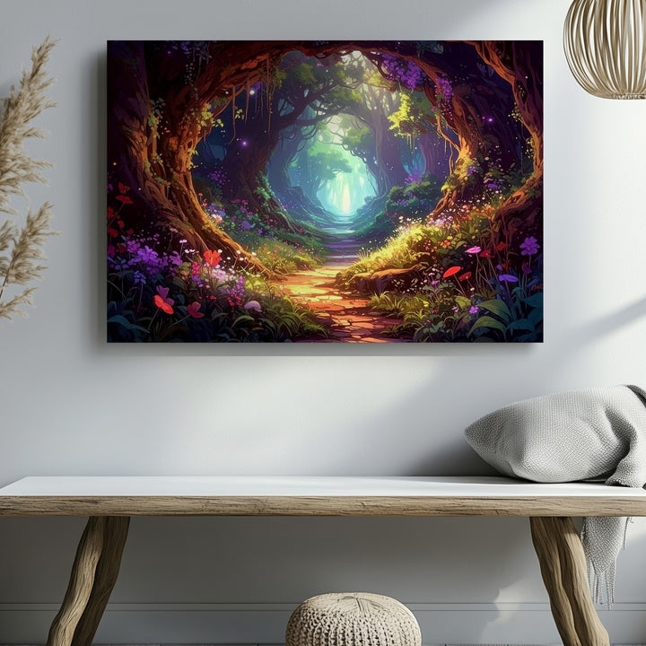 Enchanted Forest Path Canvas – Magical Bioluminescent Realm Wall Art - Gifitto
