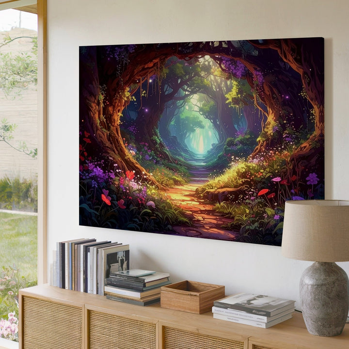 Enchanted Forest Path Canvas – Magical Bioluminescent Realm Wall Art - Gifitto