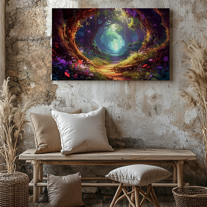 Enchanted Forest Path Canvas – Magical Bioluminescent Realm Wall Art - Gifitto
