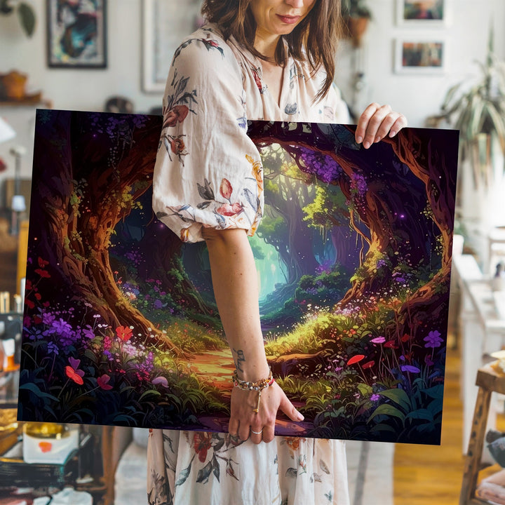 Enchanted Forest Path Canvas – Magical Bioluminescent Realm Wall Art - Gifitto