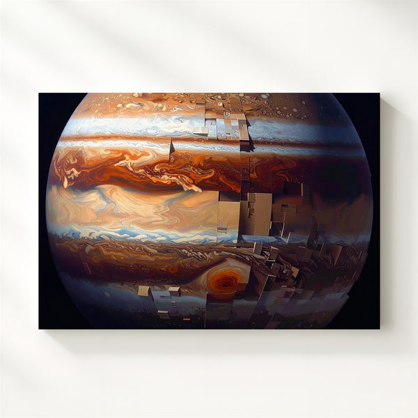 Geometric Gas Giant Canvas – Sci-Fi Jupiter-Inspired Digital Planet Art - Gifitto