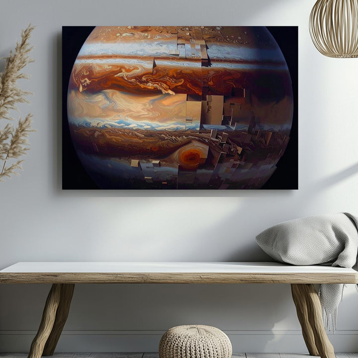 Geometric Gas Giant Canvas – Sci-Fi Jupiter-Inspired Digital Planet Art - Gifitto