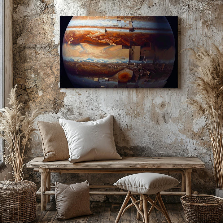 Geometric Gas Giant Canvas – Sci-Fi Jupiter-Inspired Digital Planet Art - Gifitto