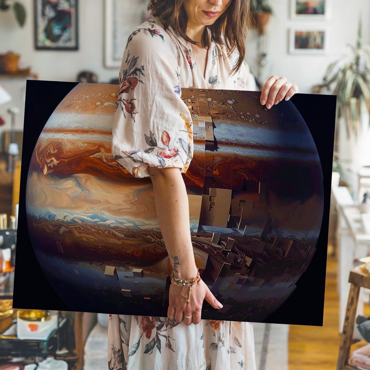 Geometric Gas Giant Canvas – Sci-Fi Jupiter-Inspired Digital Planet Art - Gifitto