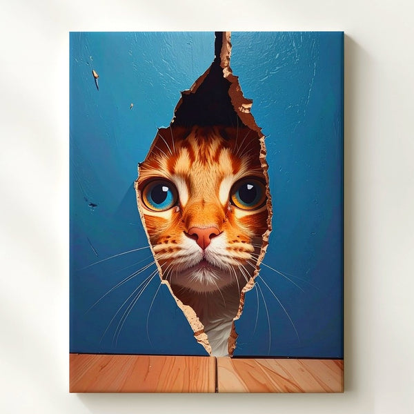 Curious Tabby Peeking Through Wall Canvas – Hyper-Realistic Cat Illusion Art - Gifitto