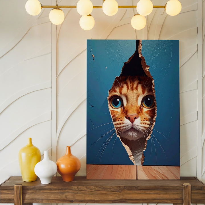 Curious Tabby Peeking Through Wall Canvas – Hyper-Realistic Cat Illusion Art - Gifitto