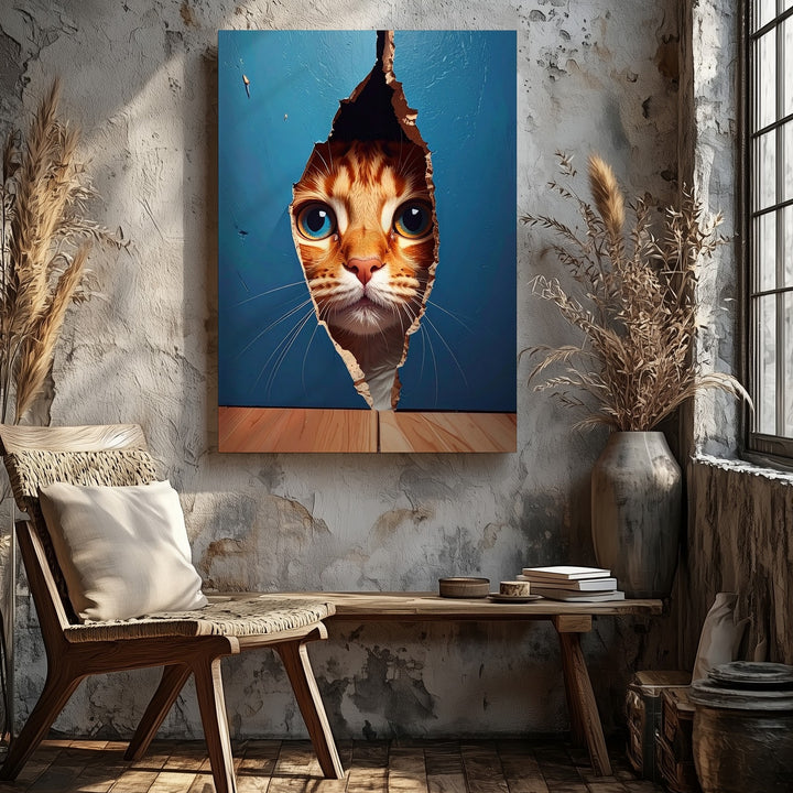 Curious Tabby Peeking Through Wall Canvas – Hyper-Realistic Cat Illusion Art - Gifitto