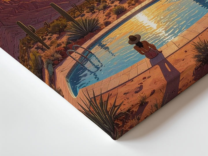 Desert UFO Encounter Canvas – Sunset, Flying Saucer & Poolside Awe Art - Gifitto