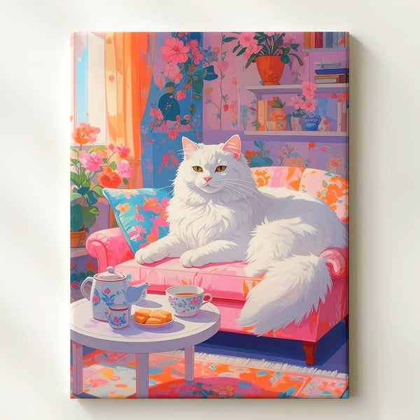 Floral Lounge Cat Canvas – Cozy Decorative Living Room Wall Art - Gifitto