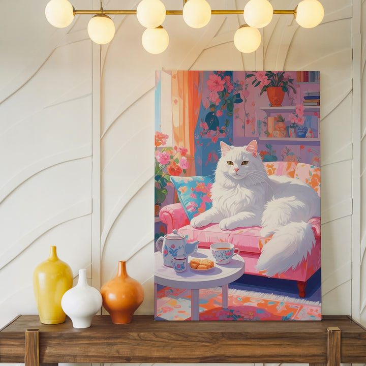 Floral Lounge Cat Canvas – Cozy Decorative Living Room Wall Art - Gifitto