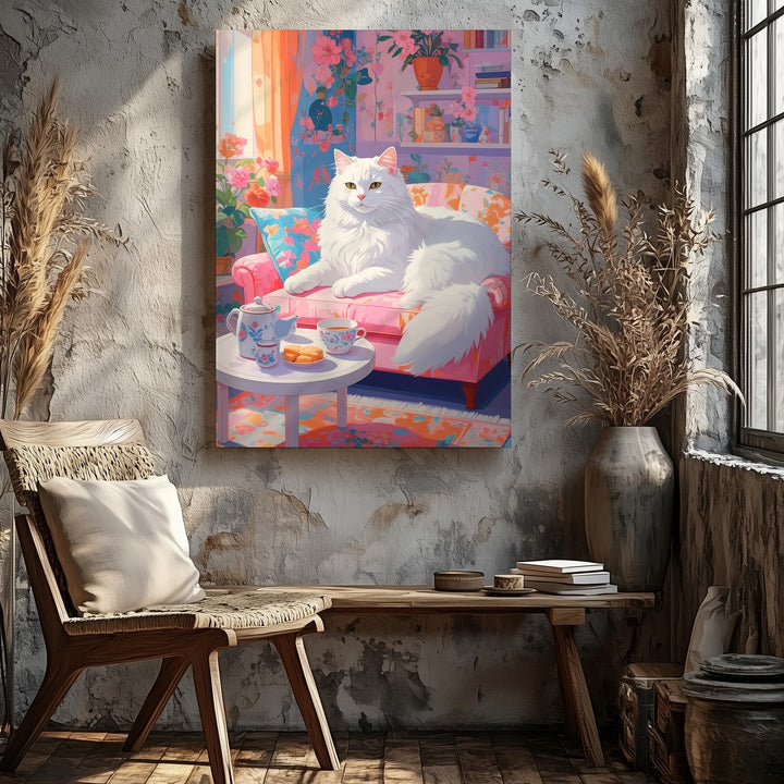Floral Lounge Cat Canvas – Cozy Decorative Living Room Wall Art - Gifitto
