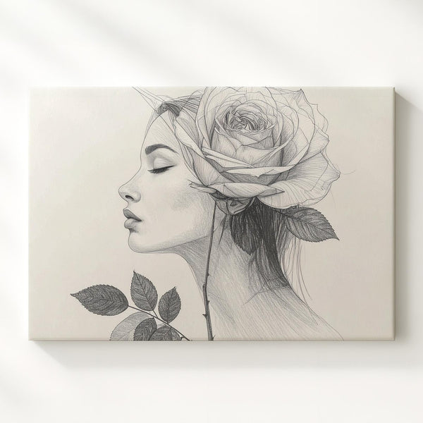 Floral Muse Canvas – Minimalist Woman & Rose Line Art - Gifitto