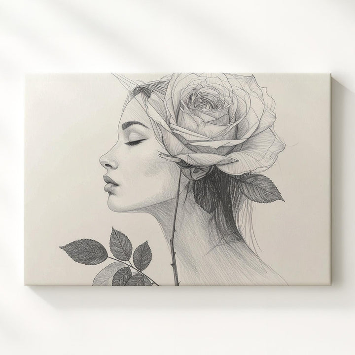 Floral Muse Canvas – Minimalist Woman & Rose Line Art - Gifitto