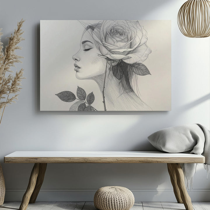 Floral Muse Canvas – Minimalist Woman & Rose Line Art - Gifitto