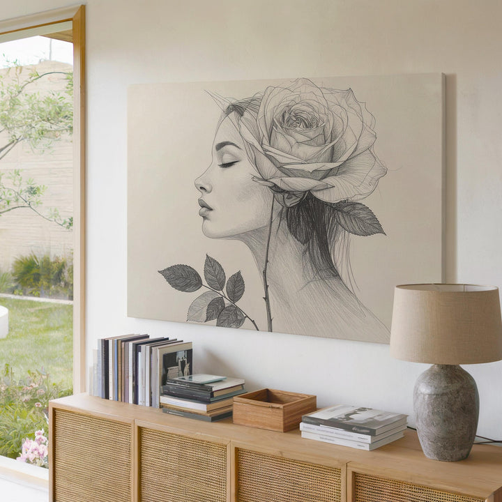 Floral Muse Canvas – Minimalist Woman & Rose Line Art - Gifitto