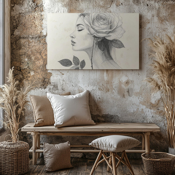 Floral Muse Canvas – Minimalist Woman & Rose Line Art - Gifitto