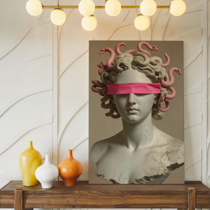 Blindfolded Medusa Bust Canvas – Modern Minimalist Myth Wall Art - Gifitto