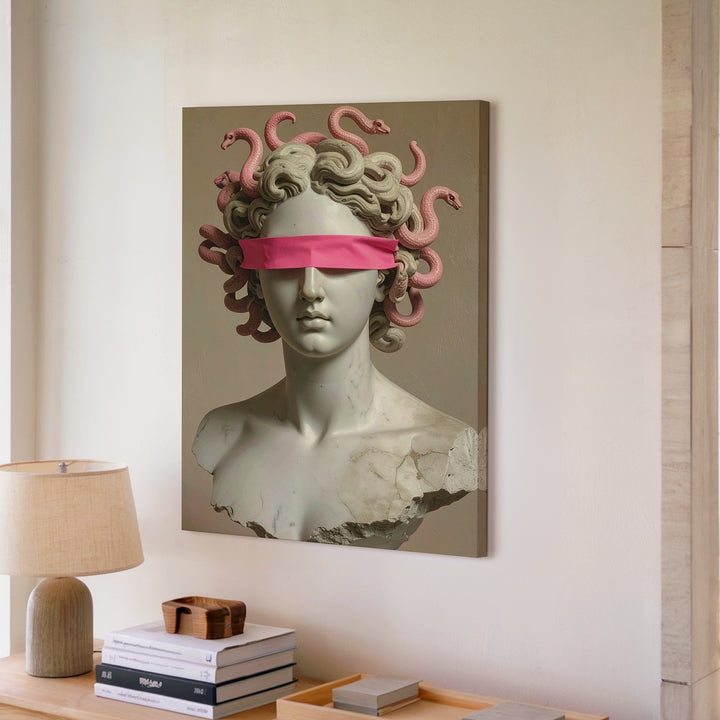 Blindfolded Medusa Bust Canvas – Modern Minimalist Myth Wall Art - Gifitto