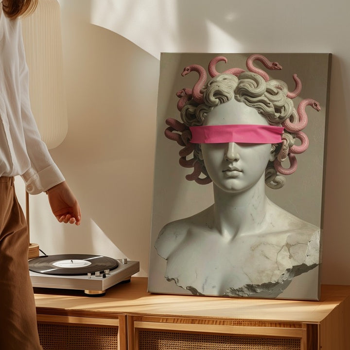 Blindfolded Medusa Bust Canvas – Modern Minimalist Myth Wall Art - Gifitto