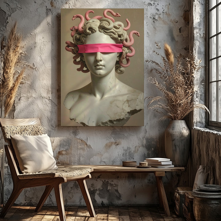 Blindfolded Medusa Bust Canvas – Modern Minimalist Myth Wall Art - Gifitto