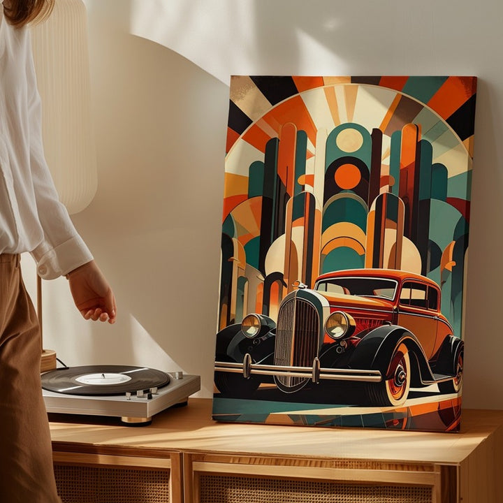 Art Deco Dream Machine Canvas – 1930s Car & Surreal Architecture Print - Gifitto