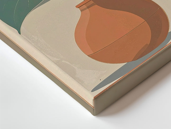 Minimalist Botanical Plant Canvas – Terracotta Pot & Teal Leaves - Gifitto