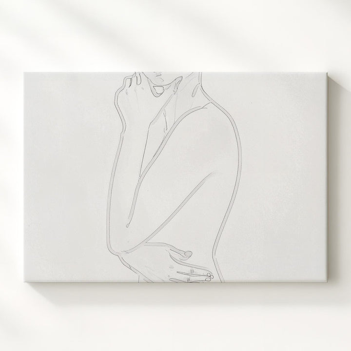 Thoughtful Grace Canvas – Minimalist Female Line Art Portrait - Gifitto