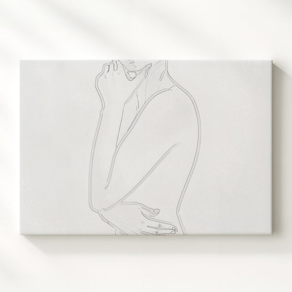 Thoughtful Grace Canvas – Minimalist Female Line Art Portrait