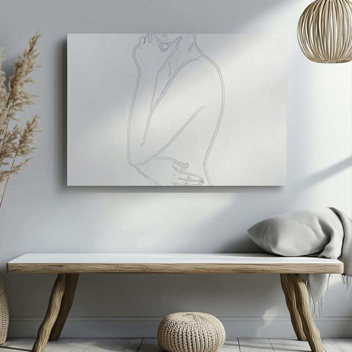 Thoughtful Grace Canvas – Minimalist Female Line Art Portrait - Gifitto