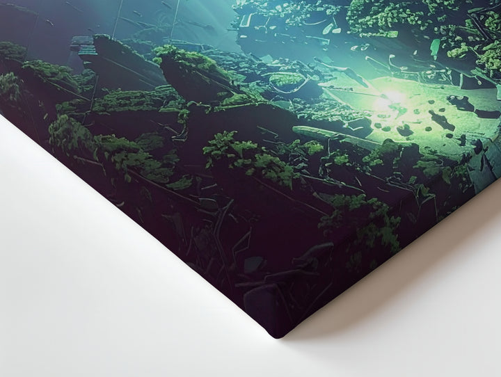 UFO Forest Encounter Canvas – Sci-Fi Light Beam & Eerie Atmosphere Art - Gifitto