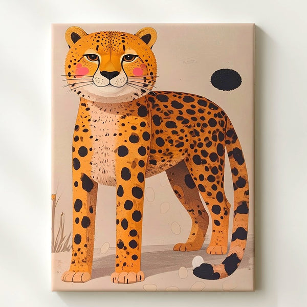 Smiling Cheetah Minimalist Canvas – Whimsical Wild Cat Kids Wall Art - Gifitto