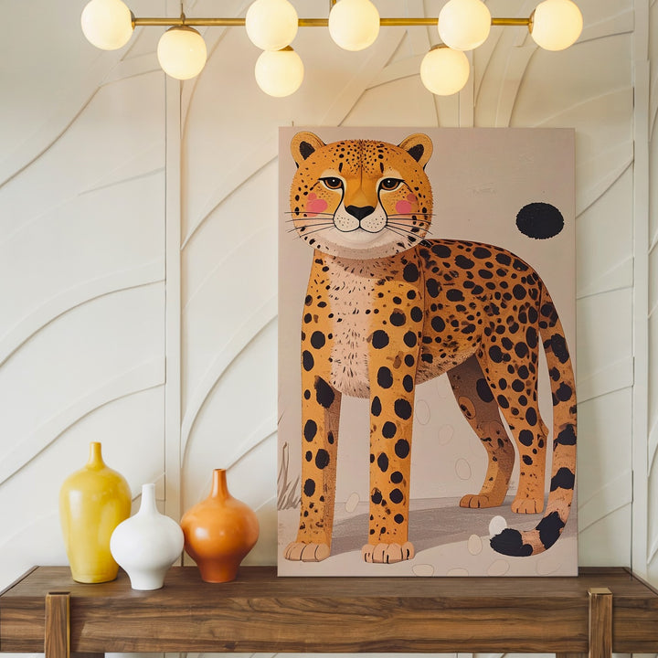 Smiling Cheetah Minimalist Canvas – Whimsical Wild Cat Kids Wall Art - Gifitto