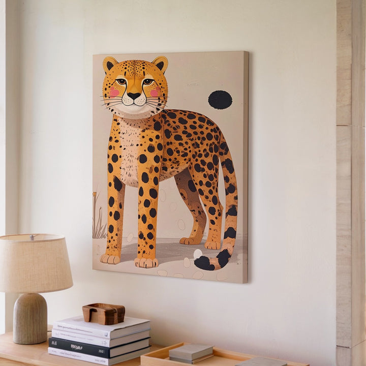 Smiling Cheetah Minimalist Canvas – Whimsical Wild Cat Kids Wall Art - Gifitto