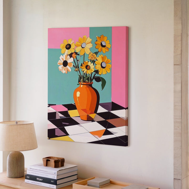 Pop-Art Floral Still Life Canvas – Bold Orange Vase & Graphic Flowers - Gifitto
