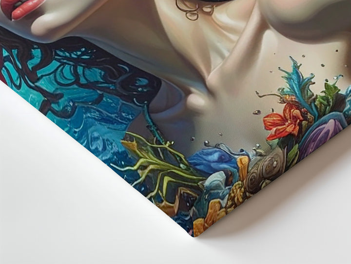 Underwater Rebirth Canvas – Surreal Portrait of Woman and Ocean Life Wall Art - Gifitto