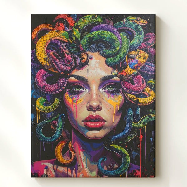 Neon Medusa Graffiti Canvas – Urban Mythology Street Art Wall Decor - Gifitto