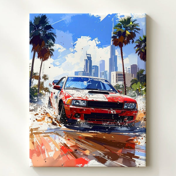 Tropical Rally Rush Canvas – Watercolor BMW in Urban Jungle - Gifitto