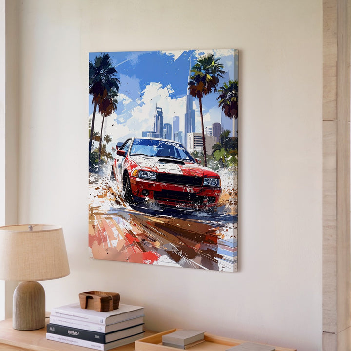 Tropical Rally Rush Canvas – Watercolor BMW in Urban Jungle - Gifitto