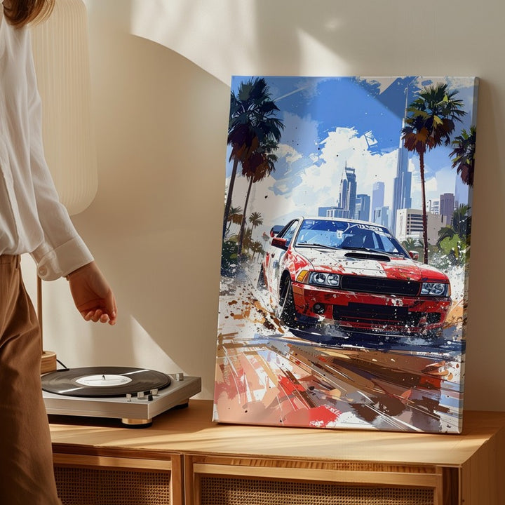 Tropical Rally Rush Canvas – Watercolor BMW in Urban Jungle - Gifitto