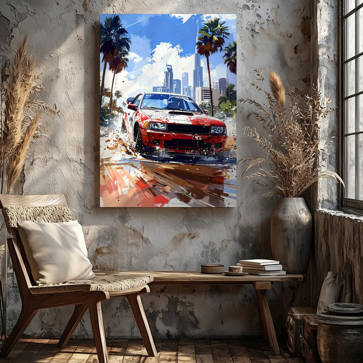 Tropical Rally Rush Canvas – Watercolor BMW in Urban Jungle - Gifitto