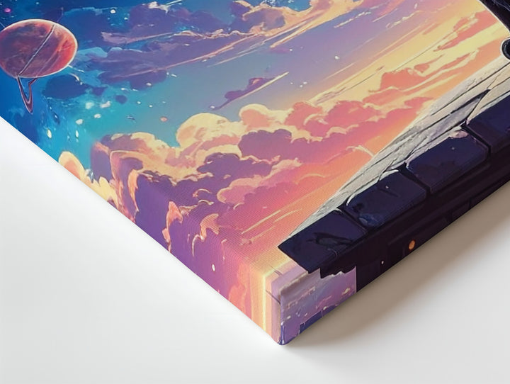 Celestial Gaze Canvas – Whimsical Black Cat Under Cosmic Fairytale Sky - Gifitto
