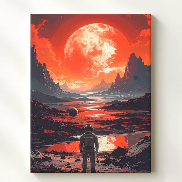 Alien Planet Exploration Canvas – Red-Orange Sky & Cosmic Landscape Art - Gifitto