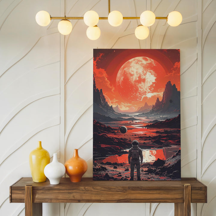 Alien Planet Exploration Canvas – Red-Orange Sky & Cosmic Landscape Art - Gifitto