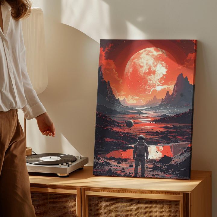 Alien Planet Exploration Canvas – Red-Orange Sky & Cosmic Landscape Art - Gifitto