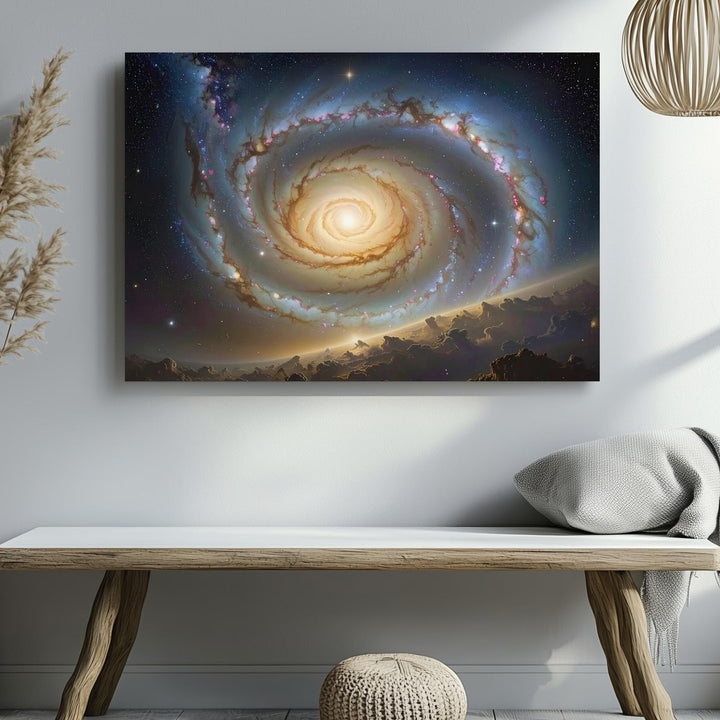 Golden Spiral Galaxy Canvas – Astrophotograph-Style Deep Space Wall Art - Gifitto