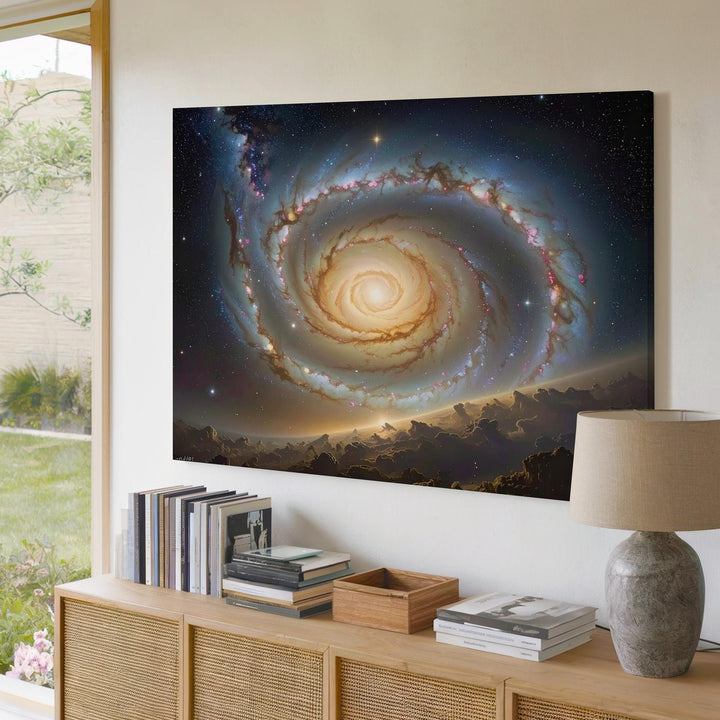 Golden Spiral Galaxy Canvas – Astrophotograph-Style Deep Space Wall Art - Gifitto